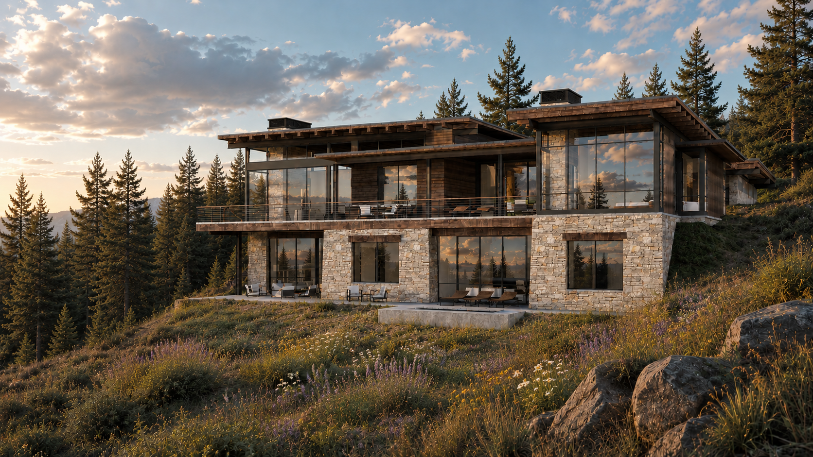 Exterior ridge rendering of a future Armstrong custom home in Montana