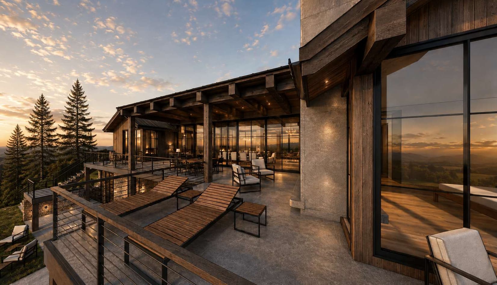 Territory 1889 Homesite EE-4 covered terrace detail rendering in Lakeside, Montana