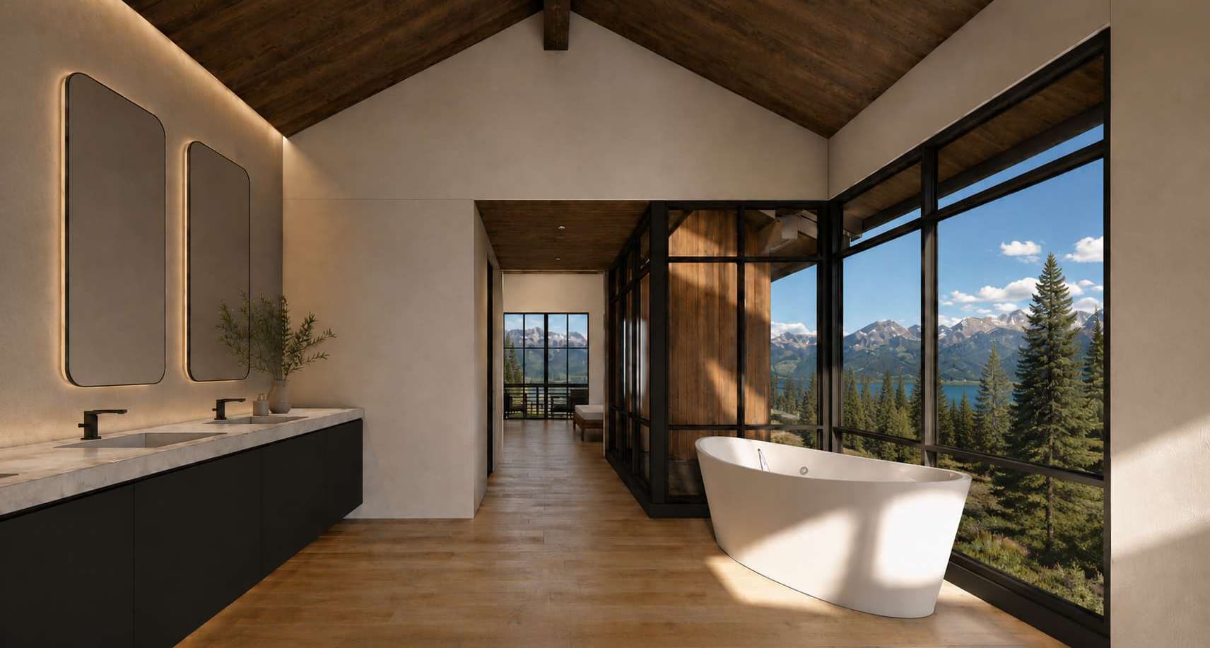 Territory 1889 Homesite EE-4 primary bath mountain view rendering in Lakeside, Montana
