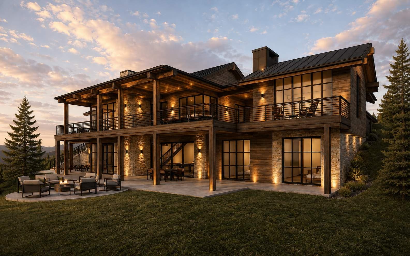 Territory 1889 Homesite EE-5 covered rear patio rendering in Lakeside, Montana