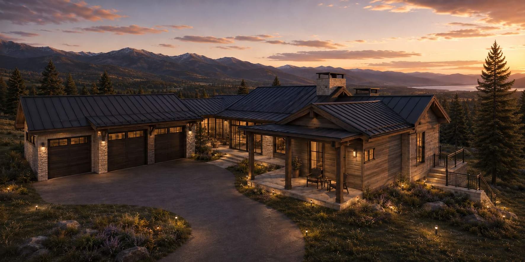 Territory 1889 Homesite EE-5 mountain arrival drive rendering in Lakeside, Montana
