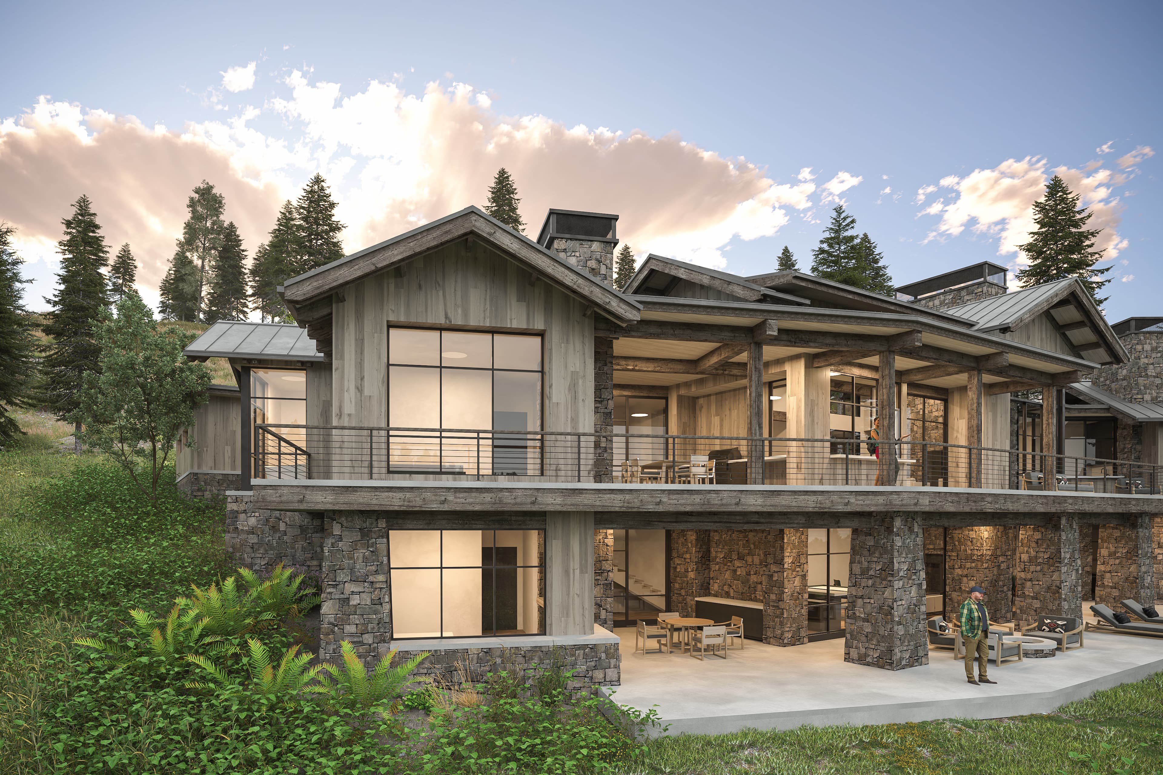Covered terrace rendering of a future Armstrong custom home in Montana